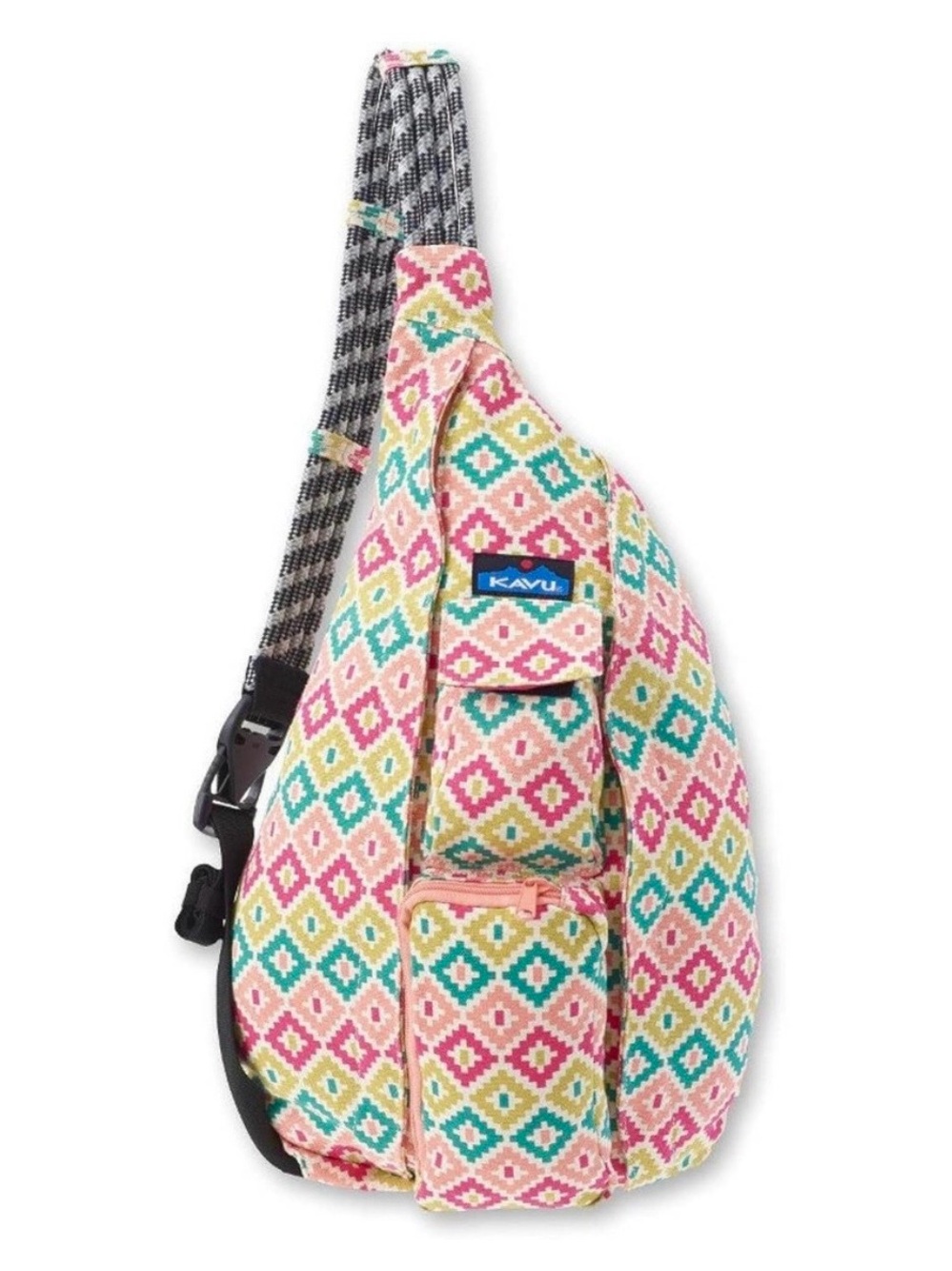 KAVU Rope Sling Bag Spring Montage Diamond Cotton Canvas Crossbody Pockets
